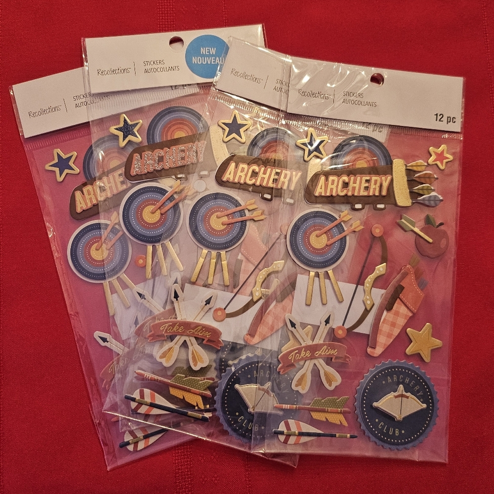 NWT Recollections Stickers Scrapbook - Archery - Lot of 4 sheets